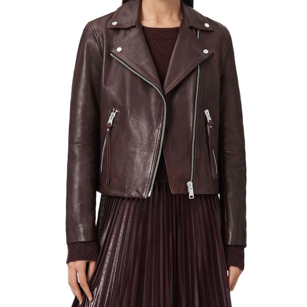 All Saints Dalby Leather Jacket. Beautiful Burgundy color. Never worn.